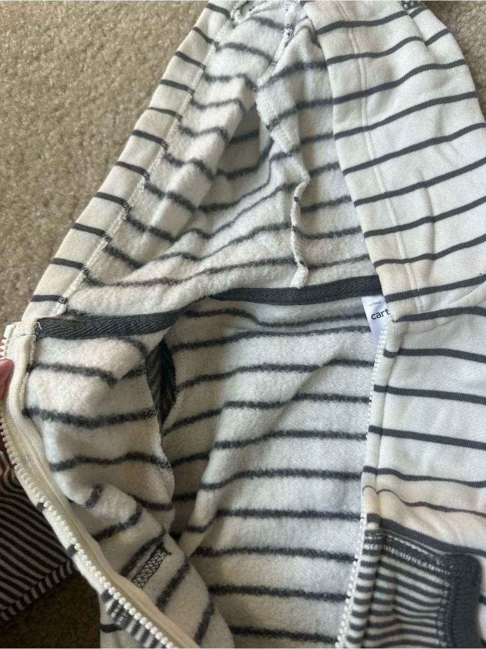 Carter’s Baby Boy 6M Striped Fleece-Lined Bear Ear Zip Hoodie